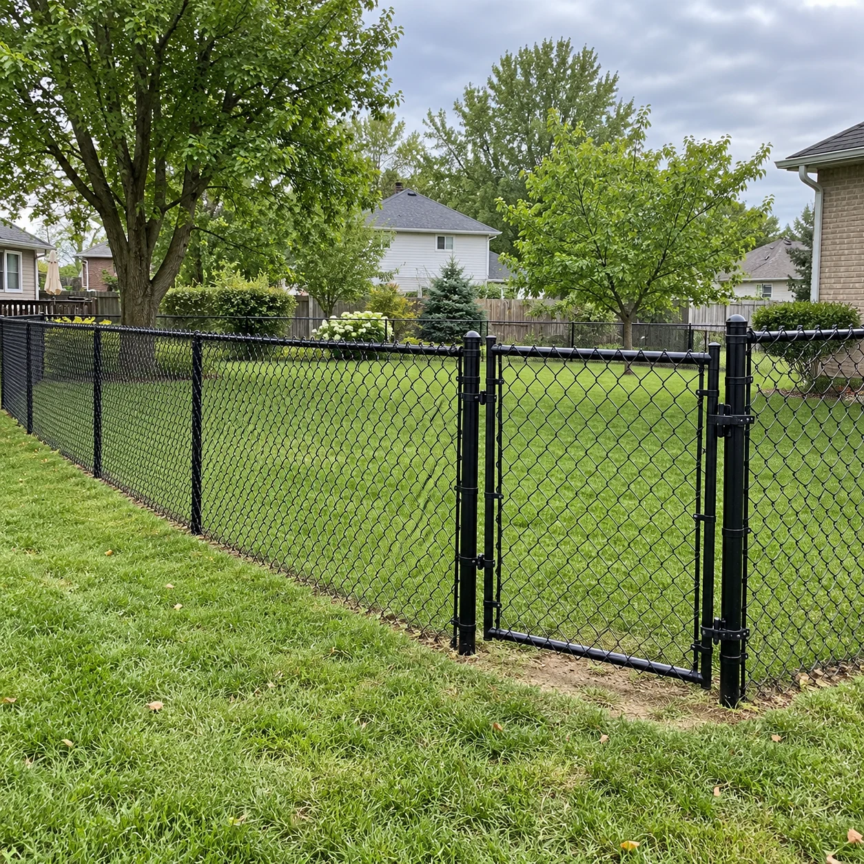 Black vinyl-coated chain link fence